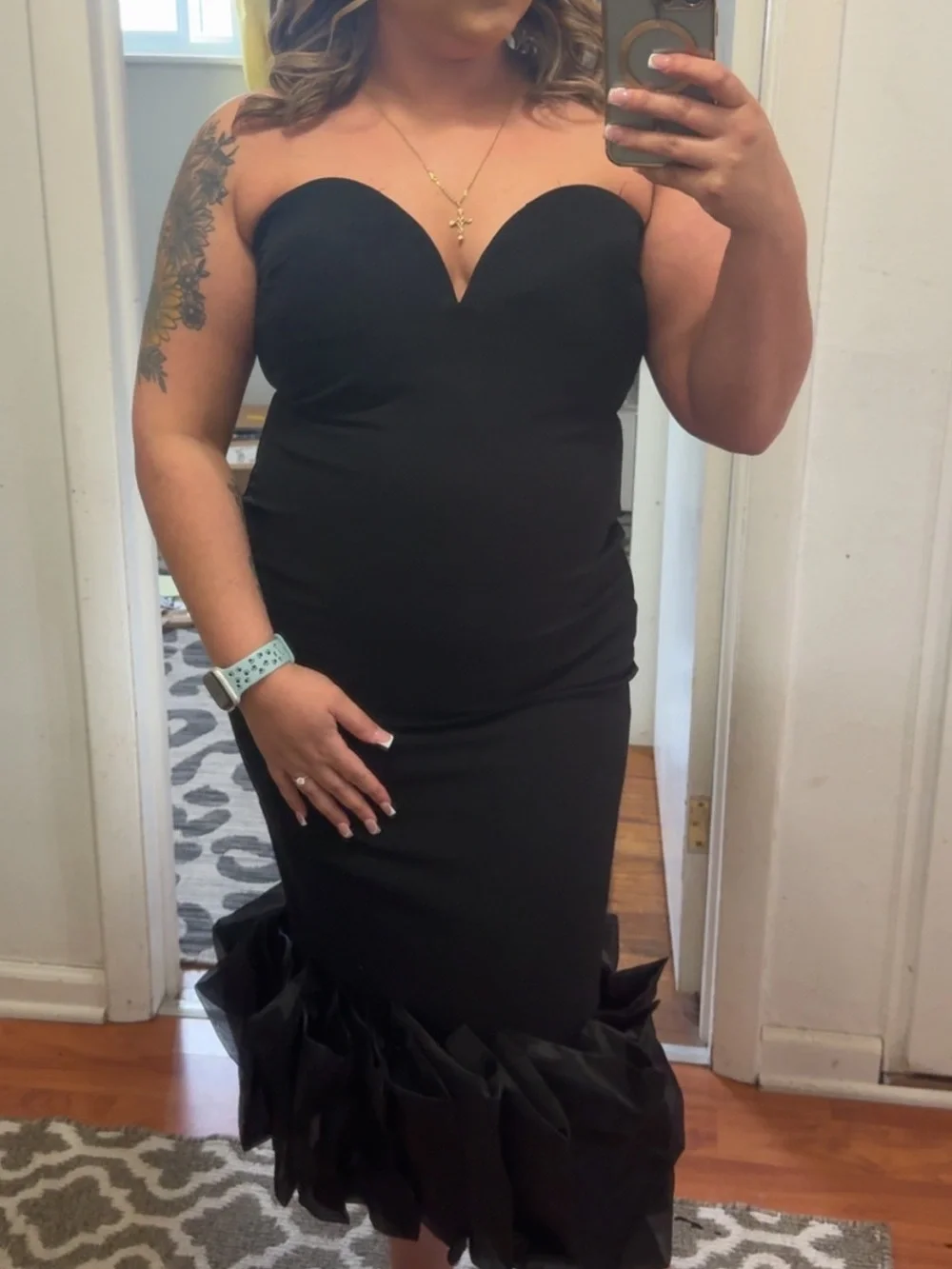 Strapless Sweetheart Black Midi Dress with Ruffle Hem - Picture 3 of 3